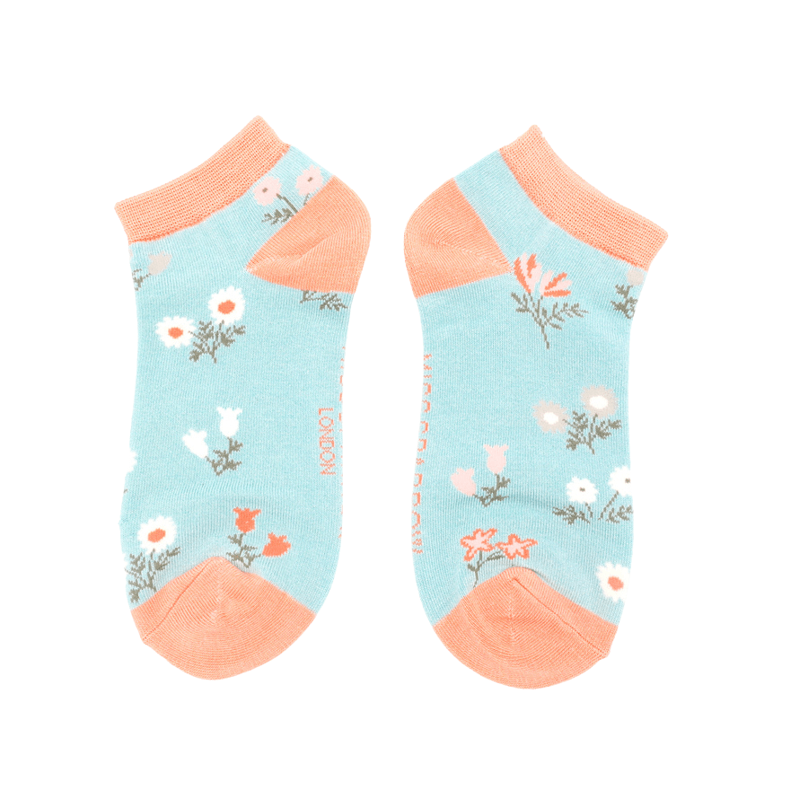 lusciousscarves Socks Miss Sparrow Floral Bamboo Trainer Socks - Blue