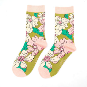 lusciousscarves Socks Miss Sparrow Floral Design Bamboo Socks - Green