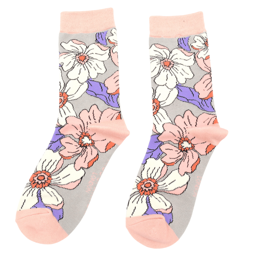 lusciousscarves Socks Miss Sparrow Floral Design Bamboo Socks - Grey
