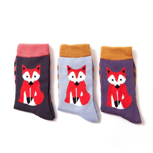 lusciousscarves Socks Miss Sparrow Fox & Stripes Bamboo Socks - Purple