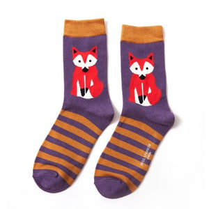 lusciousscarves Socks Miss Sparrow Fox & Stripes Bamboo Socks - Purple