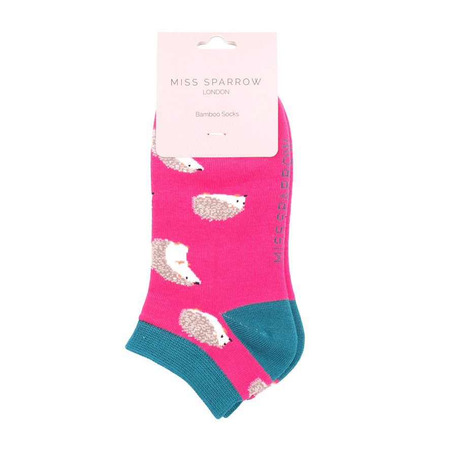 lusciousscarves Socks Miss Sparrow Hedgehogs Bamboo Trainer Socks _ Pink