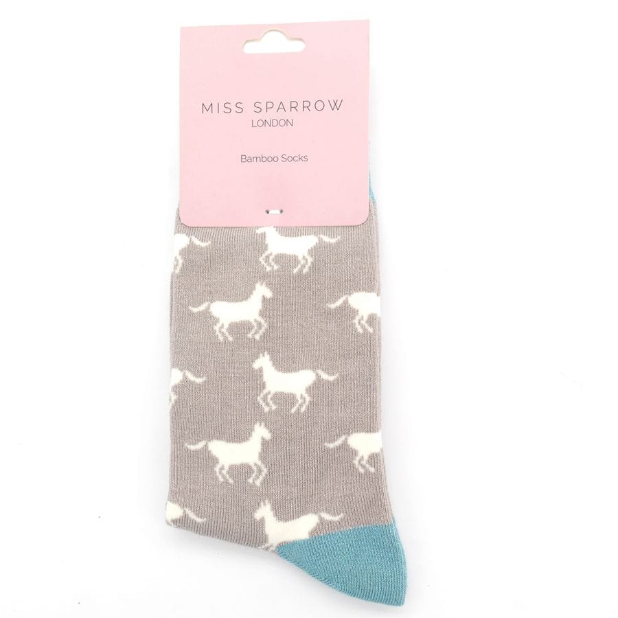 lusciousscarves Socks Miss Sparrow Horses Bamboo Socks - Grey