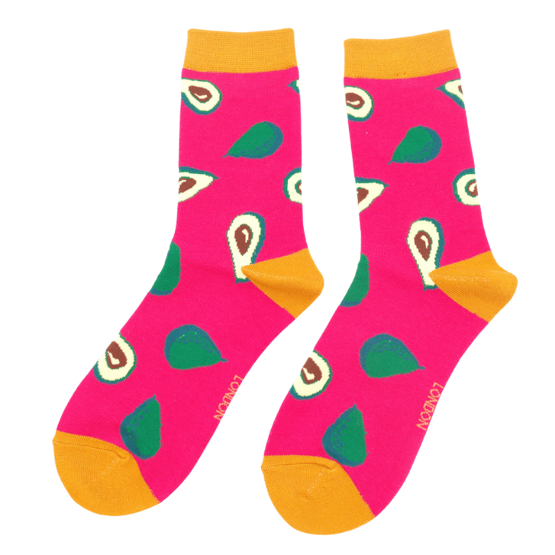 lusciousscarves Socks Miss Sparrow Ladies Bamboo Socks, Avocado's Design. Bright Pink