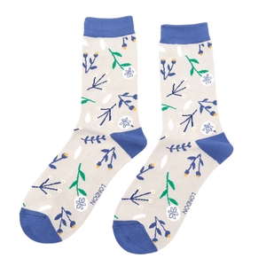 lusciousscarves Socks Miss Sparrow Ladies Bamboo Socks. Floral Design, Grey