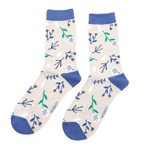 lusciousscarves Socks Miss Sparrow Ladies Bamboo Socks. Floral Design, Grey