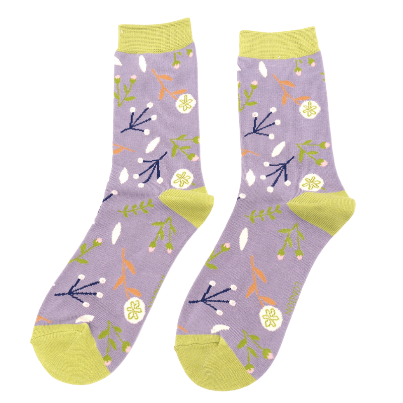 lusciousscarves Socks Miss Sparrow Ladies Bamboo Socks, Floral Design, Lavender