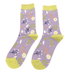 lusciousscarves Socks Miss Sparrow Ladies Bamboo Socks, Floral Design, Lavender