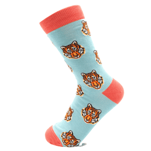 lusciousscarves Socks Miss Sparrow Ladies Bamboo Socks, Tiger Faces Design, Pale Blue