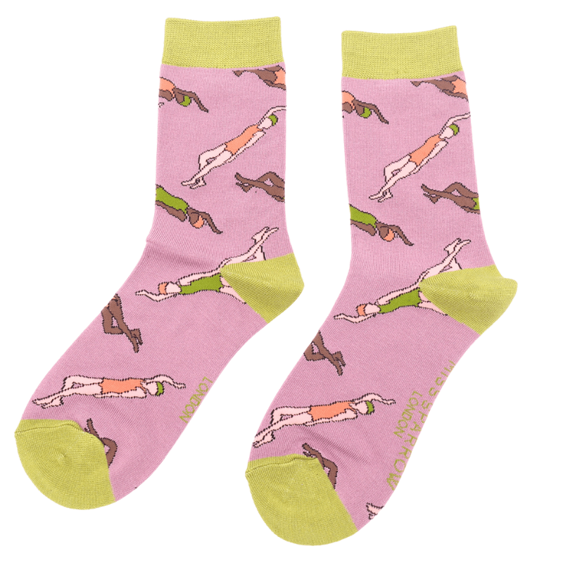 lusciousscarves Socks Miss Sparrow Ladies Bamboo Socks, Wild Swimmers Design, Mauve