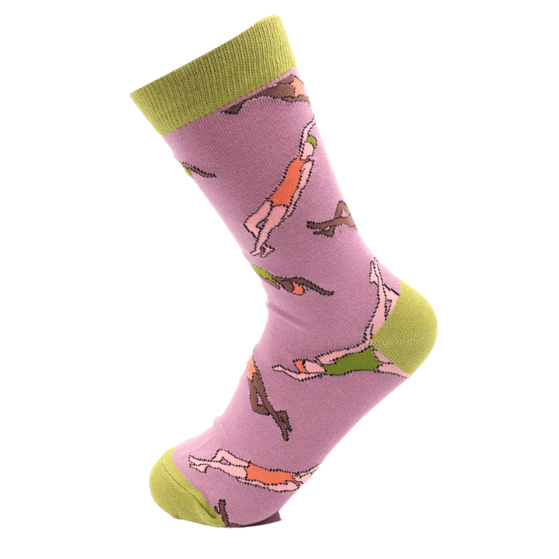 lusciousscarves Socks Miss Sparrow Ladies Bamboo Socks, Wild Swimmers Design, Mauve