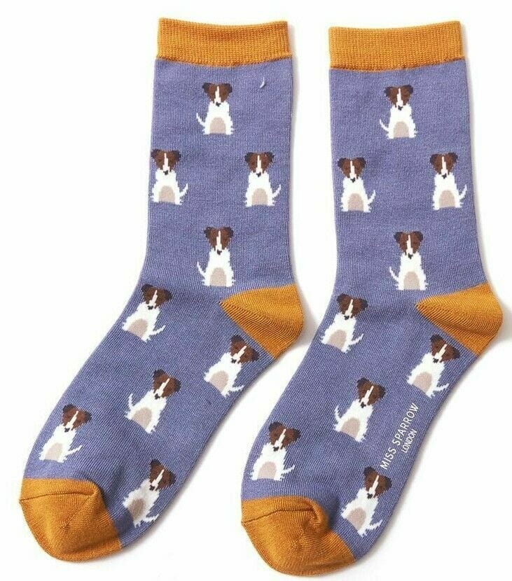 lusciousscarves Socks Miss Sparrow Little Jack Russell Bamboo Socks - Blue