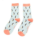 Load image into Gallery viewer, lusciousscarves Socks Miss Sparrow Little Penguins Bamboo Socks - Duck Egg
