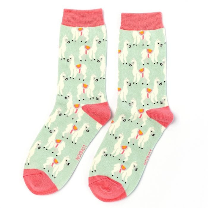 lusciousscarves Socks Miss Sparrow Llamas Bamboo Socks - Duck Egg