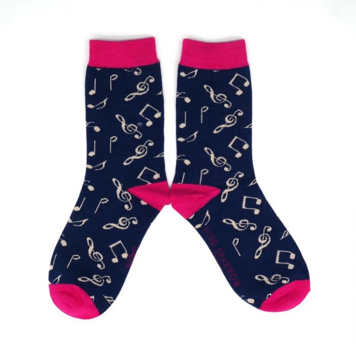 lusciousscarves Socks Miss Sparrow Music Notes Bamboo Socks - Navy