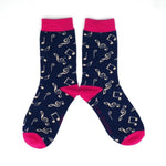 Load image into Gallery viewer, lusciousscarves Socks Miss Sparrow Music Notes Bamboo Socks - Navy
