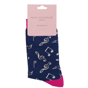 lusciousscarves Socks Miss Sparrow Music Notes Bamboo Socks - Navy