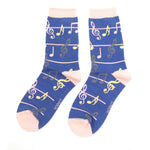 Load image into Gallery viewer, lusciousscarves Socks Miss Sparrow Musical Notes Bamboo Socks - Blue
