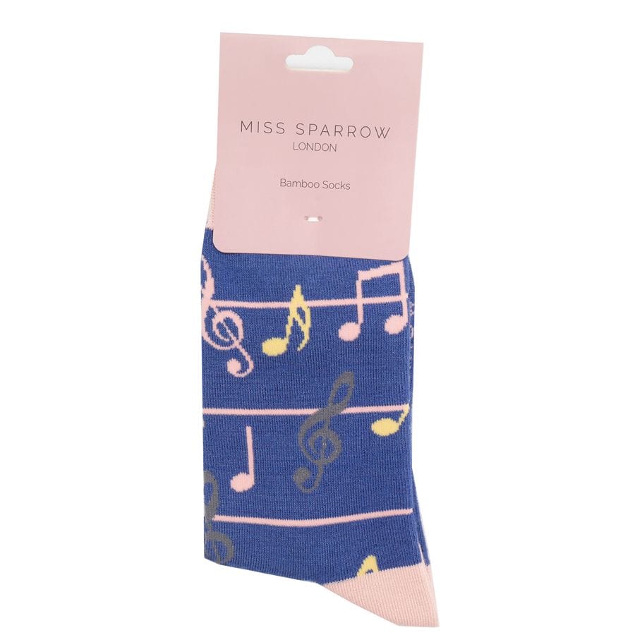 lusciousscarves Socks Miss Sparrow Musical Notes Bamboo Socks - Blue