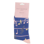 Load image into Gallery viewer, lusciousscarves Socks Miss Sparrow Musical Notes Bamboo Socks - Blue

