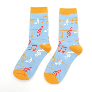 lusciousscarves Socks Miss Sparrow Musical Notes Bamboo Socks - Pale Blue