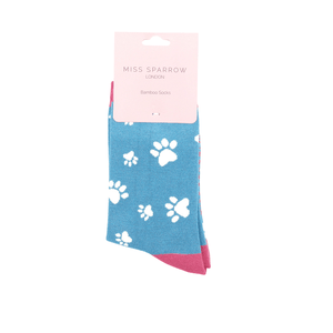 lusciousscarves Socks Miss Sparrow Paw Prints Bamboo Socks - Blue