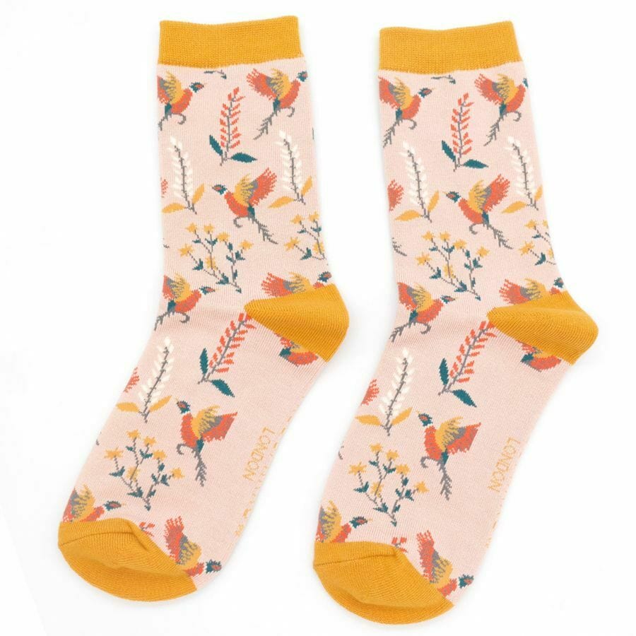 lusciousscarves Socks Miss Sparrow Pheasants Bamboo Socks - Pink