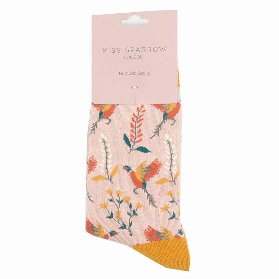 lusciousscarves Socks Miss Sparrow Pheasants Bamboo Socks - Pink