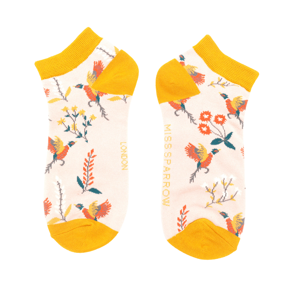 lusciousscarves Socks Miss Sparrow Pheasants Bamboo Trainer Socks - Pink