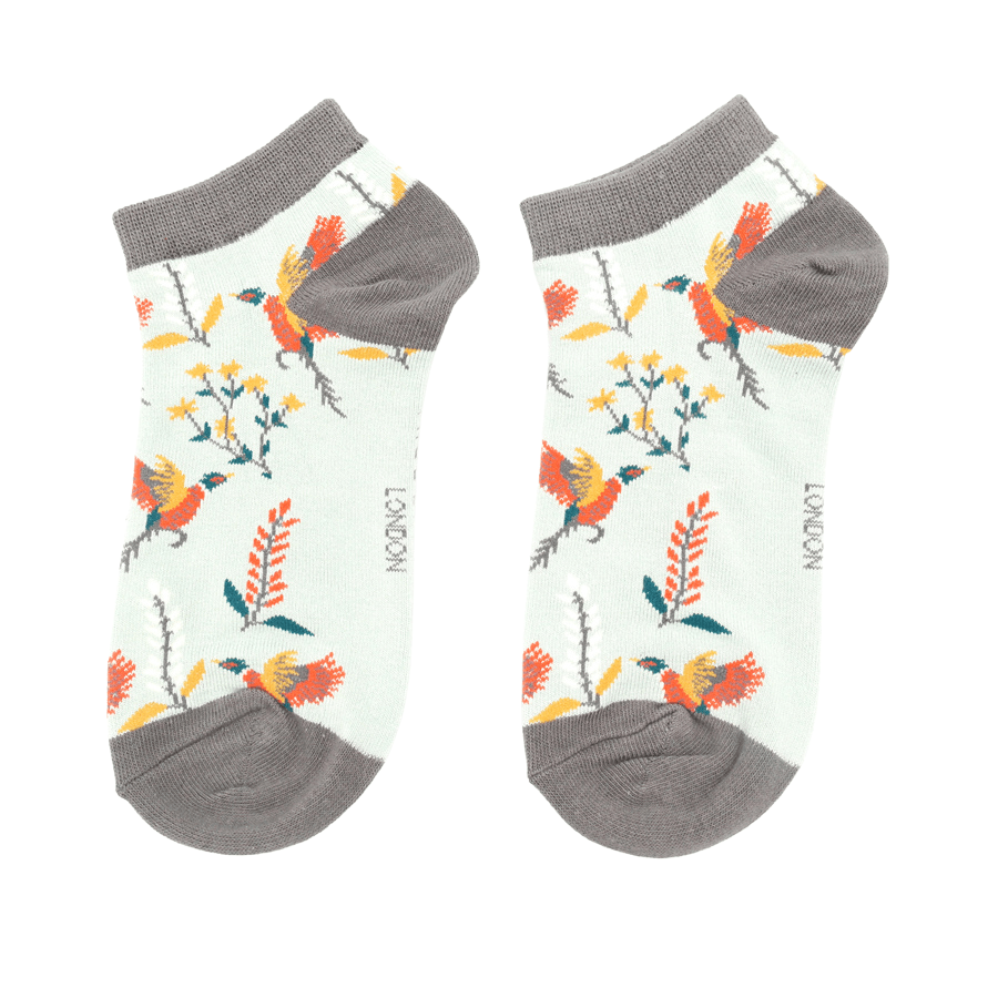 lusciousscarves Socks Miss Sparrow Pheasants Trainer Bamboo Socks - Pale Green