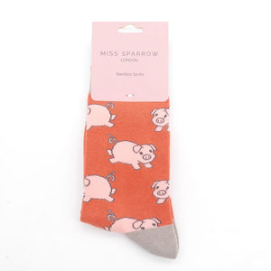 lusciousscarves Socks Miss Sparrow Pig Bamboo Socks - Orange