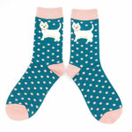 Load image into Gallery viewer, lusciousscarves Socks Miss Sparrow Posh Pooch &amp; Spots Bamboo Socks - Turquoise
