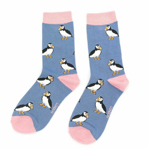 lusciousscarves Socks Miss Sparrow Puffins Bamboo Socks - Blue