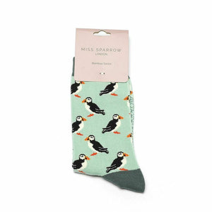 lusciousscarves Socks Miss Sparrow Puffins Bamboo Socks - Mint