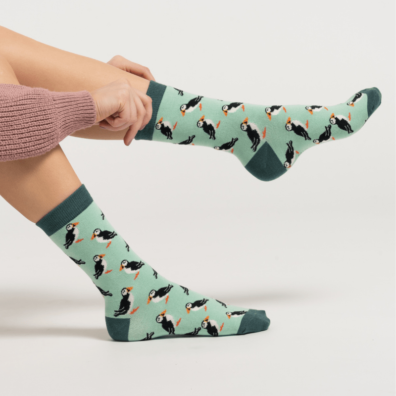 lusciousscarves Socks Miss Sparrow Puffins Bamboo Socks - Mint