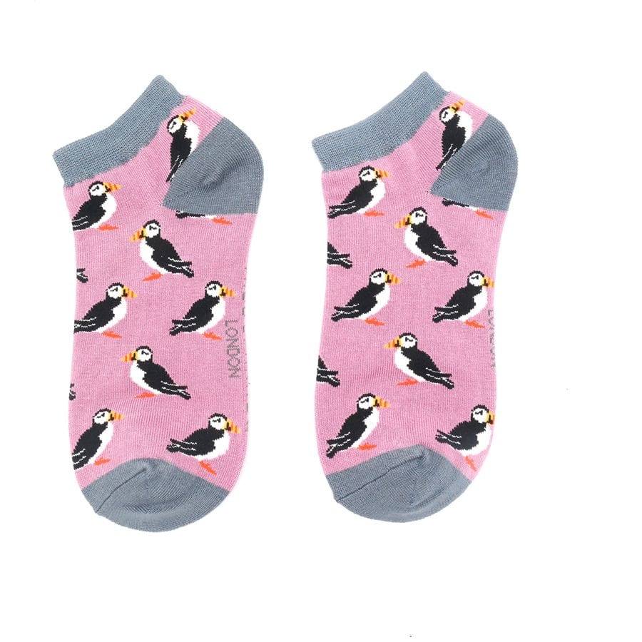 lusciousscarves Socks Miss Sparrow Puffins Bamboo Trainer Socks - Mauve