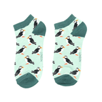 Load image into Gallery viewer, lusciousscarves Socks Miss Sparrow Puffins Bamboo Trainer Socks - Mint Green
