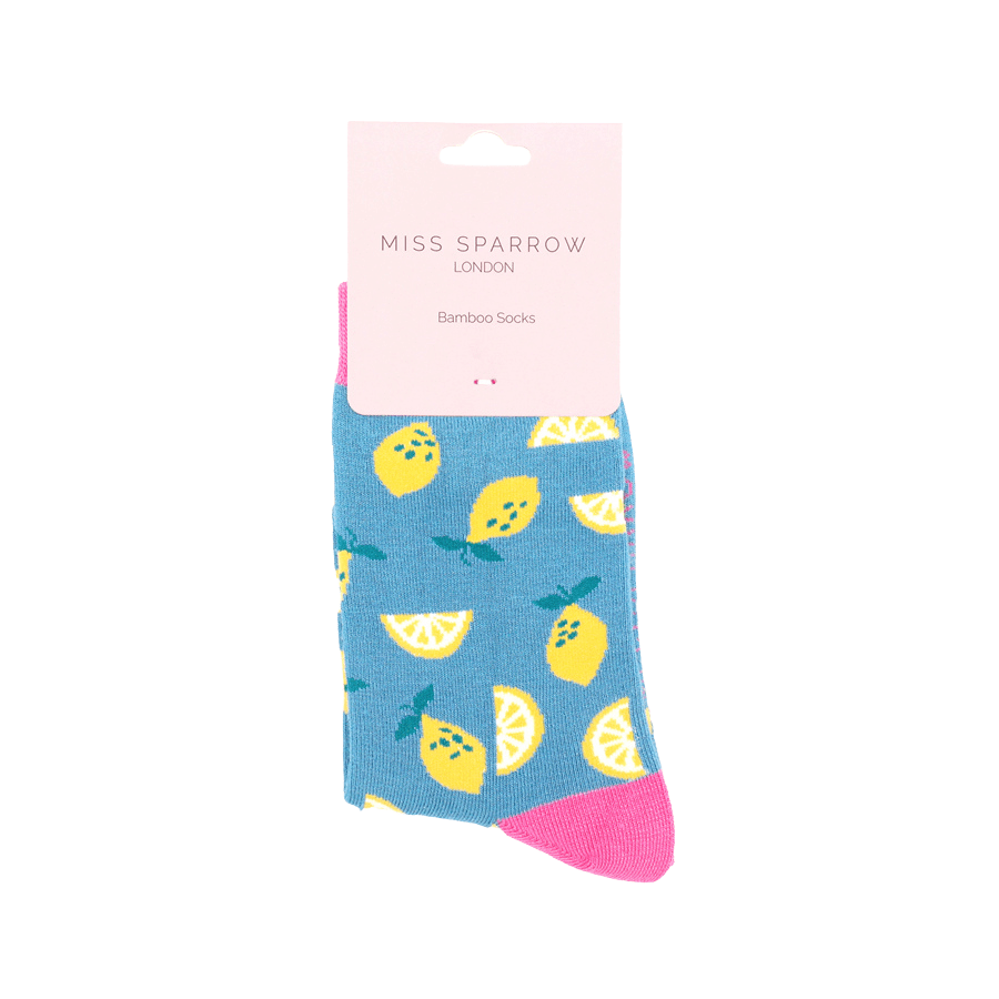 lusciousscarves Socks Miss Sparrow Quirky Lemons Bamboo Socks - Blue