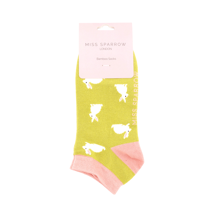 lusciousscarves Socks Miss Sparrow Rabbits Bamboo Trainer Socks - Lime