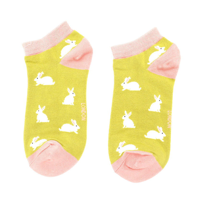 lusciousscarves Socks Miss Sparrow Rabbits Bamboo Trainer Socks - Lime