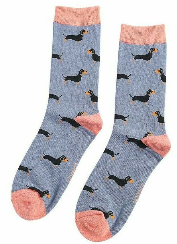 lusciousscarves Socks Miss Sparrow Sausage Dogs Bamboo Socks - Blue