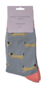 Load image into Gallery viewer, lusciousscarves Socks Miss Sparrow Sausage Dogs Bamboo Socks - Grey
