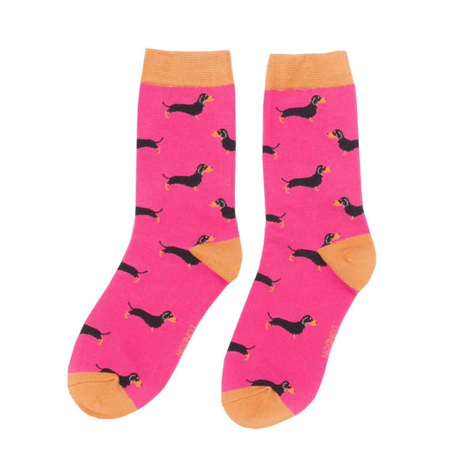 lusciousscarves Socks Miss Sparrow Sausage Dogs Bamboo Socks - Hot Pink