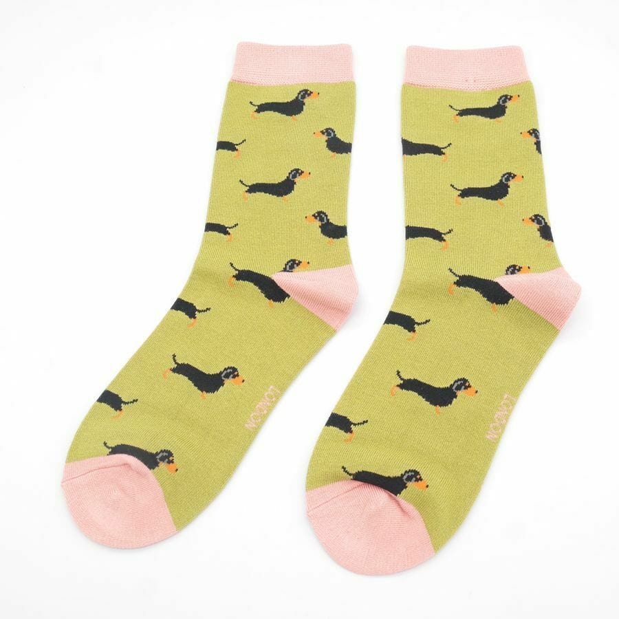lusciousscarves Socks Miss Sparrow Sausage Dogs Bamboo Socks - Lime Green