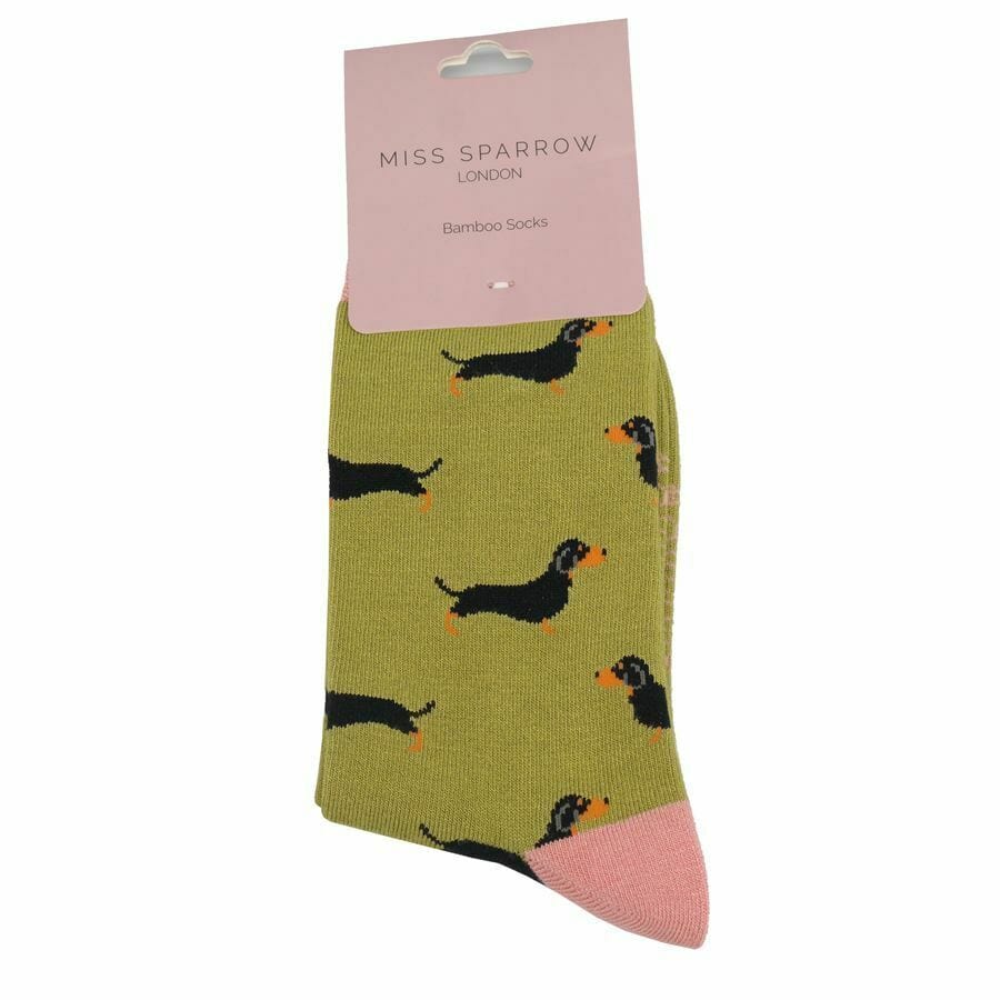 lusciousscarves Socks Miss Sparrow Sausage Dogs Bamboo Socks - Lime Green