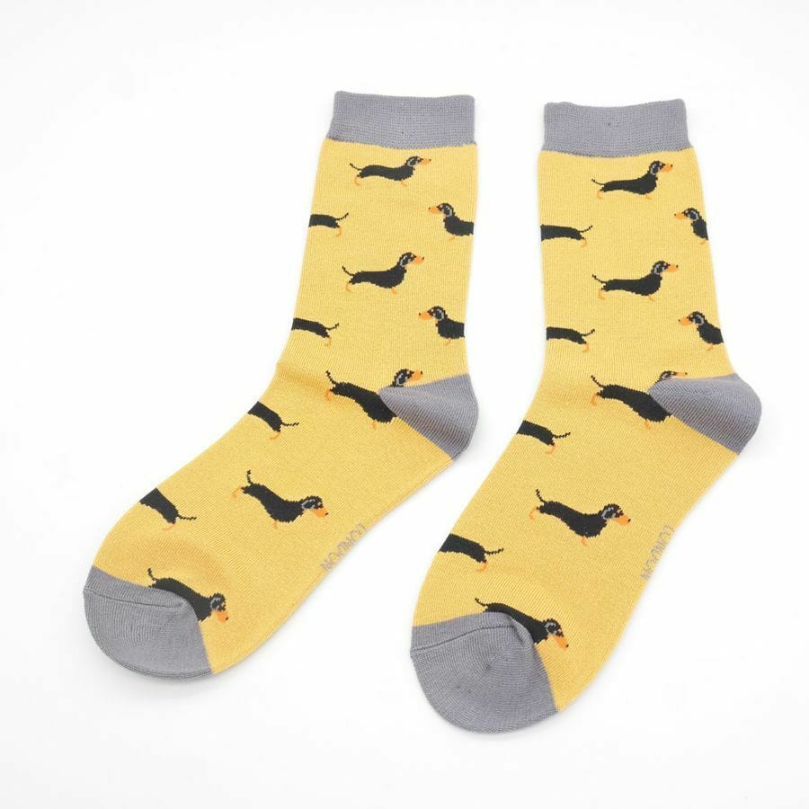 lusciousscarves Socks Miss Sparrow Sausage Dogs Bamboo Socks - Yellow
