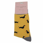 Load image into Gallery viewer, lusciousscarves Socks Miss Sparrow Sausage Dogs Bamboo Socks - Yellow
