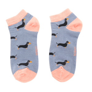 lusciousscarves Socks Miss Sparrow Sausage Dogs Bamboo Trainer Socks - Blue