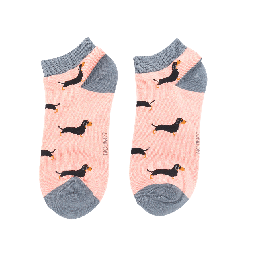 lusciousscarves Socks Miss Sparrow Sausage Dogs Bamboo Trainer Socks - Pink