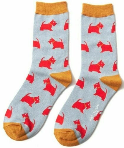 lusciousscarves Socks Miss Sparrow Scottish Terrier Bamboo Socks - Blue